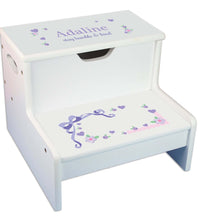 Pink Lacey Bow Personalized White Storage Step Stool