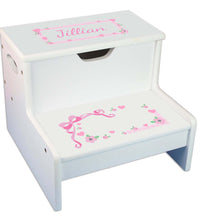 Pink Lacey Bow Personalized White Storage Step Stool