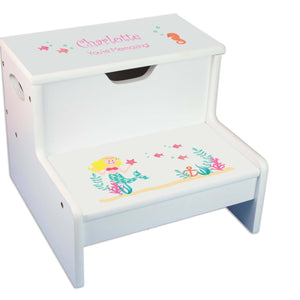 Blond Mermaid Personalized White Storage Step Stool