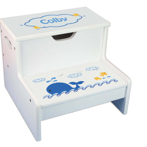 Blue Whale Personalized White Storage Step Stool