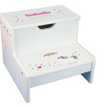 Pink Ladybugs Personalized White Storage Step Stool