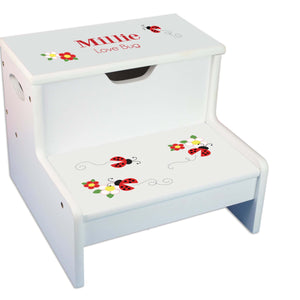 Red Ladybug Personalized White Storage Step Stool