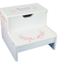 Lavender Floral Personalized White Storage Step Stool