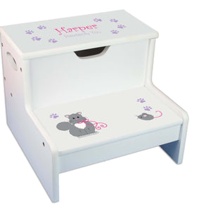 Panda Bear Personalized White Storage Step Stool