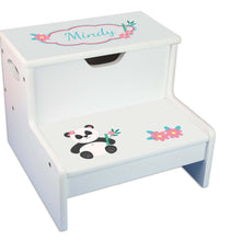Panda Bear Personalized White Storage Step Stool