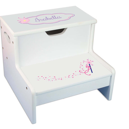 Fairy Princess Personalized White Storage Step Stool