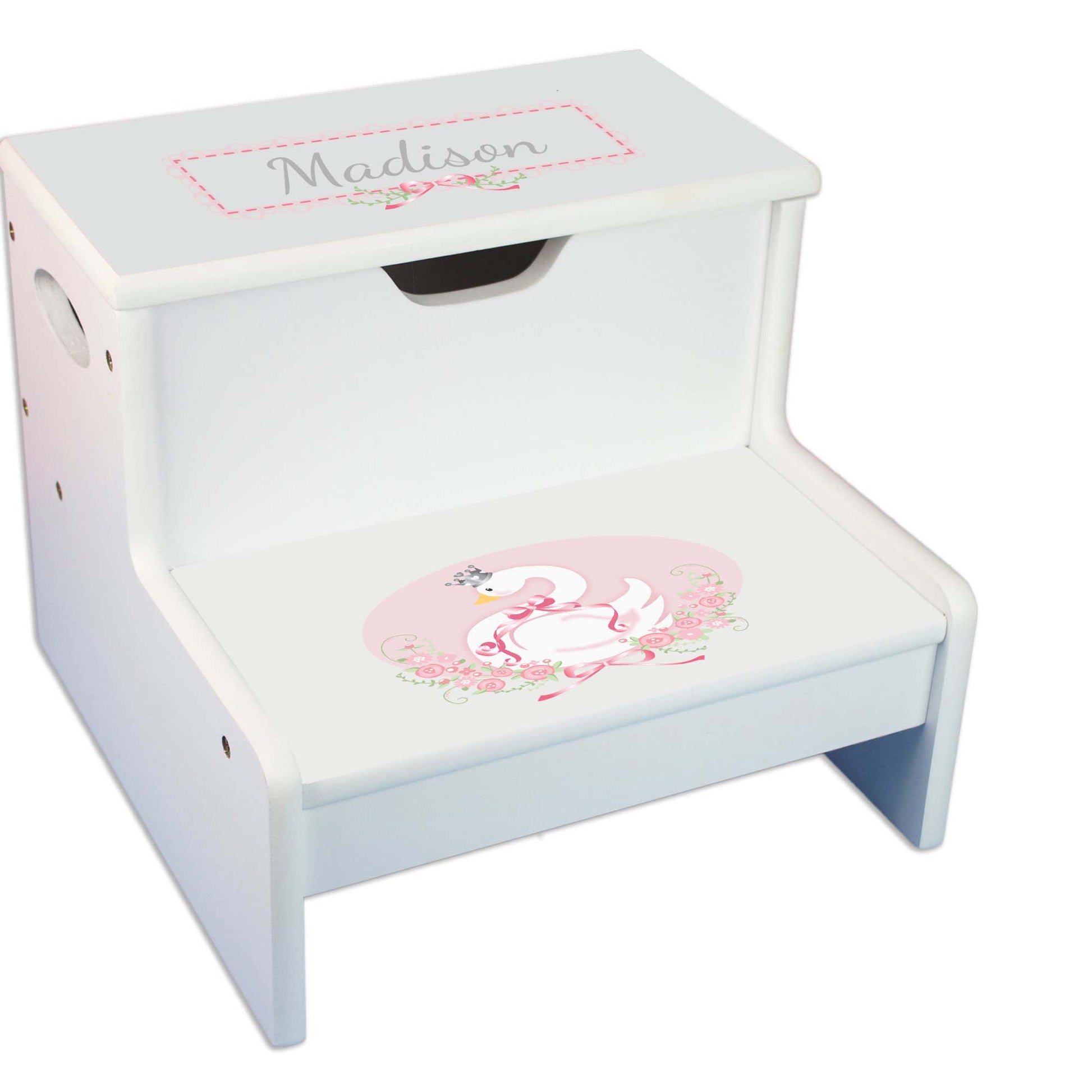 Princess Swan Personalized White Storage Step Stool