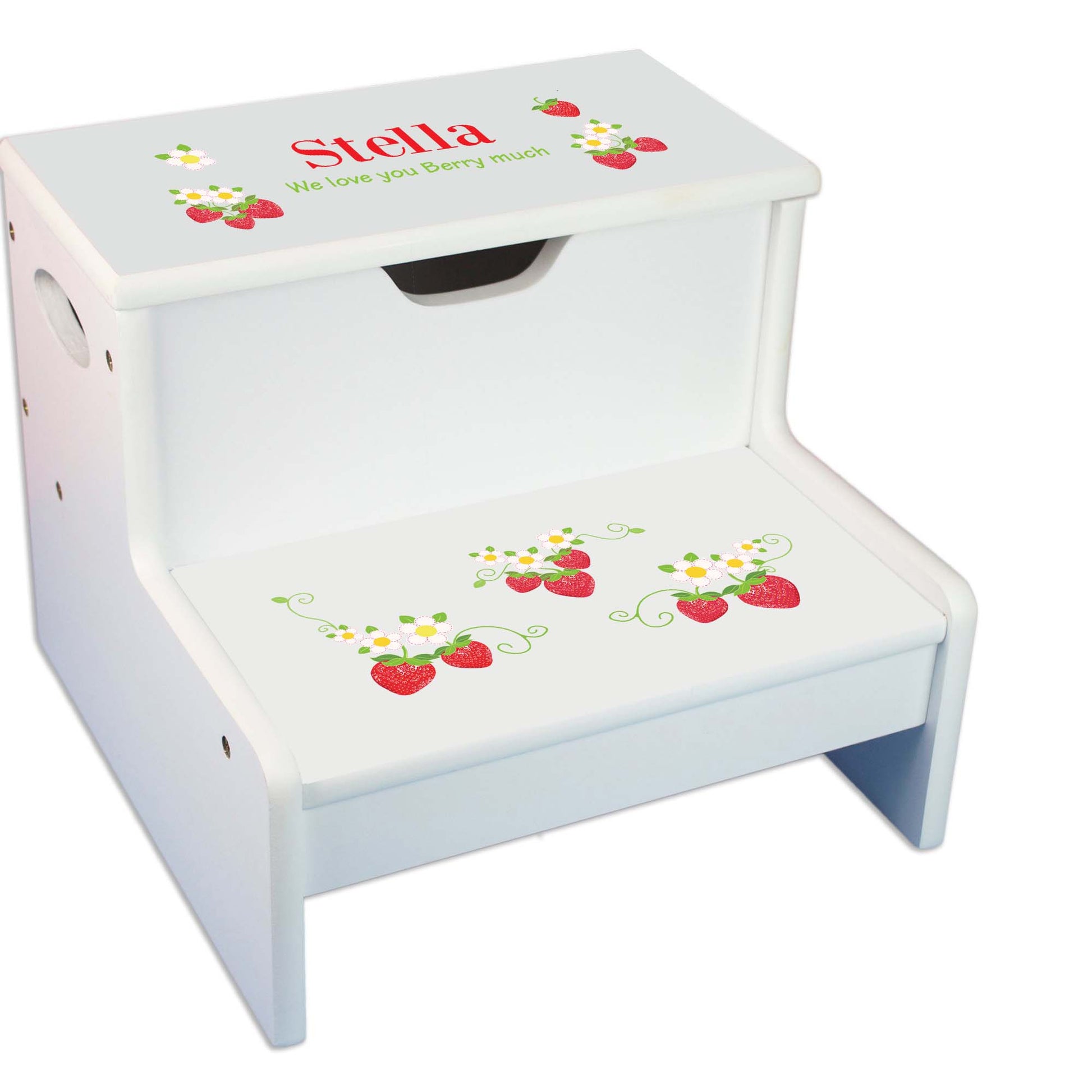 Strawberry Personalized White Storage Step Stool