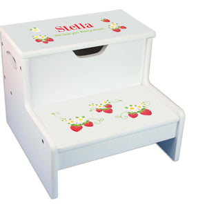 Strawberry Personalized White Storage Step Stool
