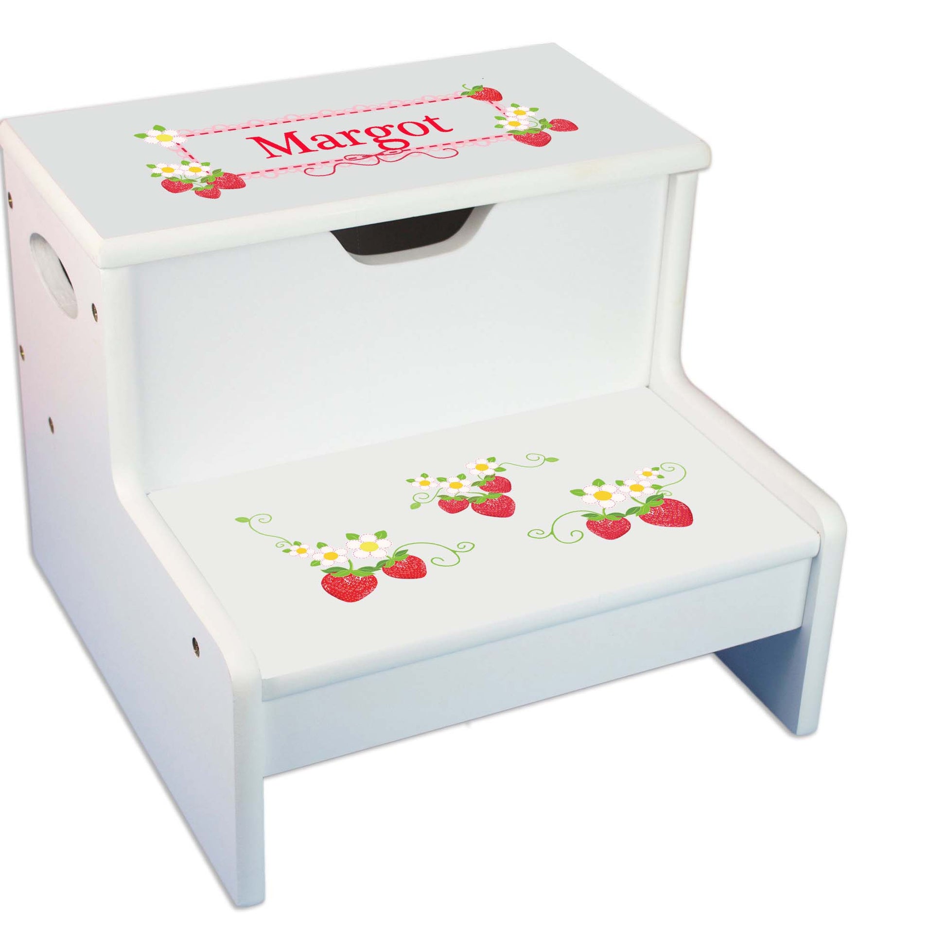 Strawberry Personalized White Storage Step Stool