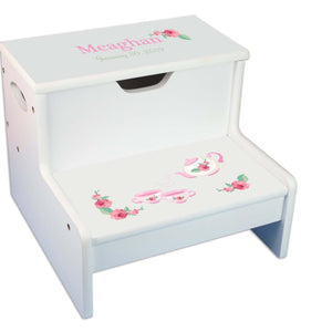 Floral Antler Personalized White Storage Step Stool