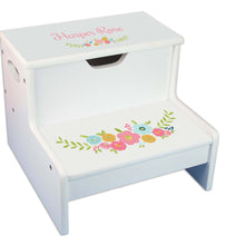 Spring Floral Personalized White Storage Step Stool