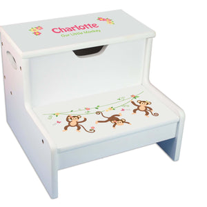 Red Hair Ballerina Personalized White Storage Step Stool