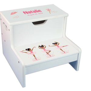 African American Ballerina Personalized White Storage Step Stool