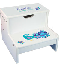 Peacock Personalized White Storage Step Stool