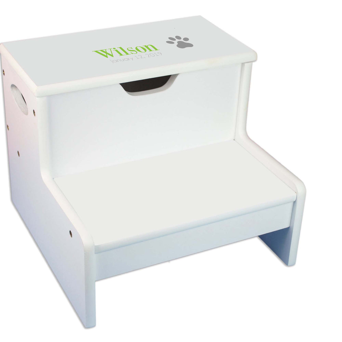 Single Paw Print White Storage Step Stool - MyBambino.com