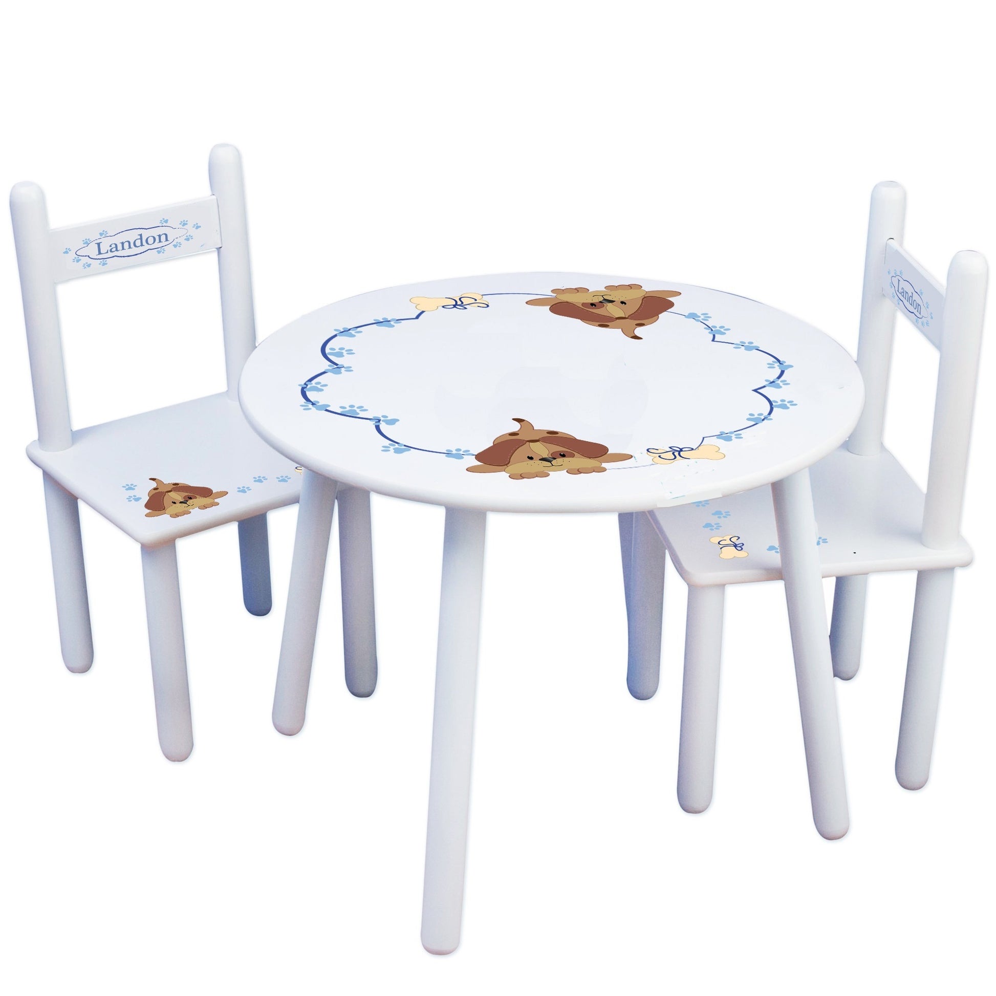 Personalized Table and Chairs with Blue Puppy design