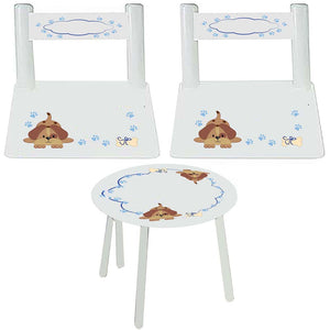 Personalized Table and Chairs with Blue Puppy design