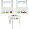 Personalized Table and Chairs with Blue Tractor design