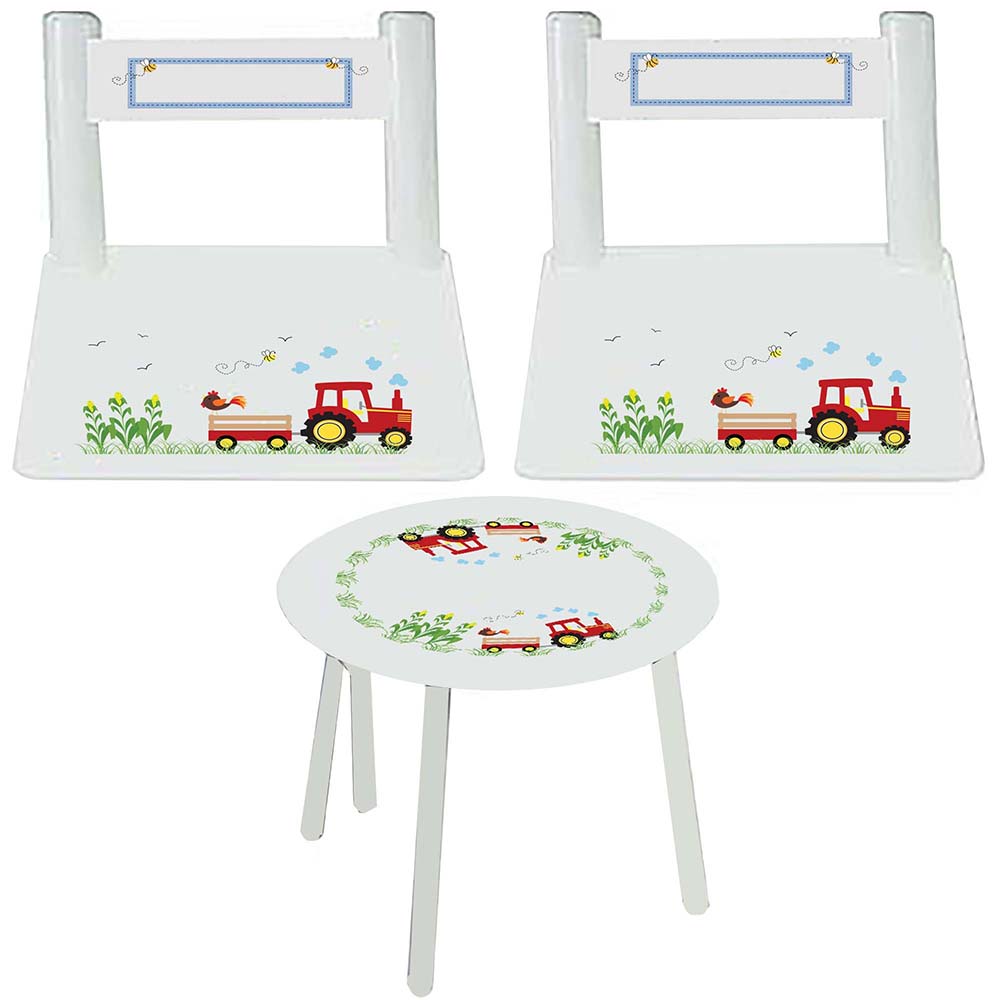 Personalized Table and Chairs green Tractor design