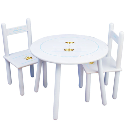Personalized Table and Chairs with Prince Crown Blue design