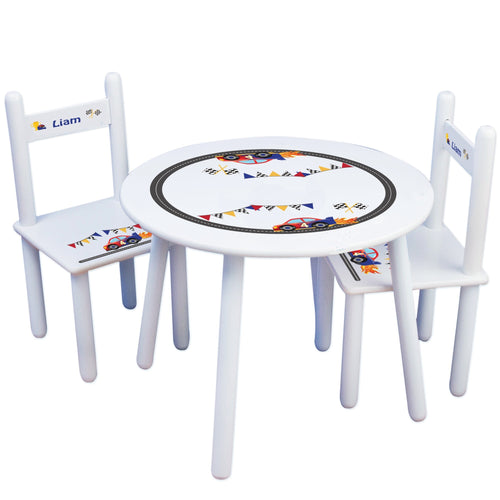 Personalized Table and Chairs with Race Cars design