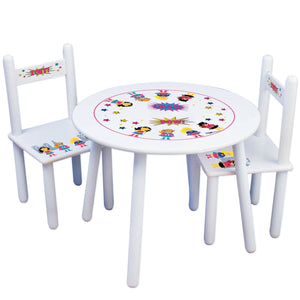 Personalized Table and Chairs with Superhero Girls design