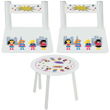 Personalized Table and Chairs with African American Superhero boy