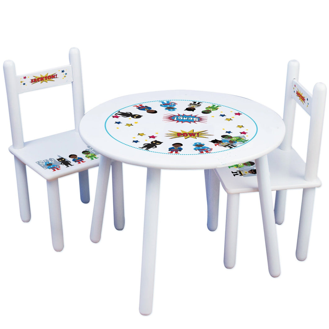 Personalized Table and Chairs with African American Superhero boy