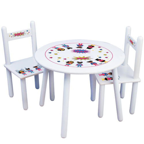 Personalized Table and Chairs African American Super hero girl 