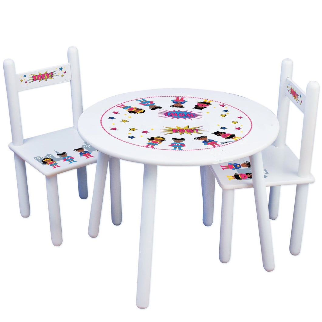 Personalized Table and Chairs African American Super hero girl 