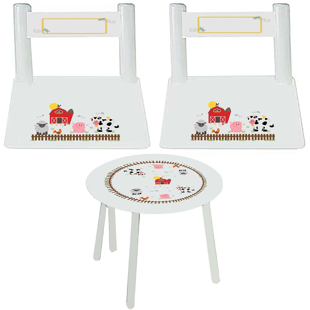 Personalized Table and Chairs with Barnyard Friends Pastel design
