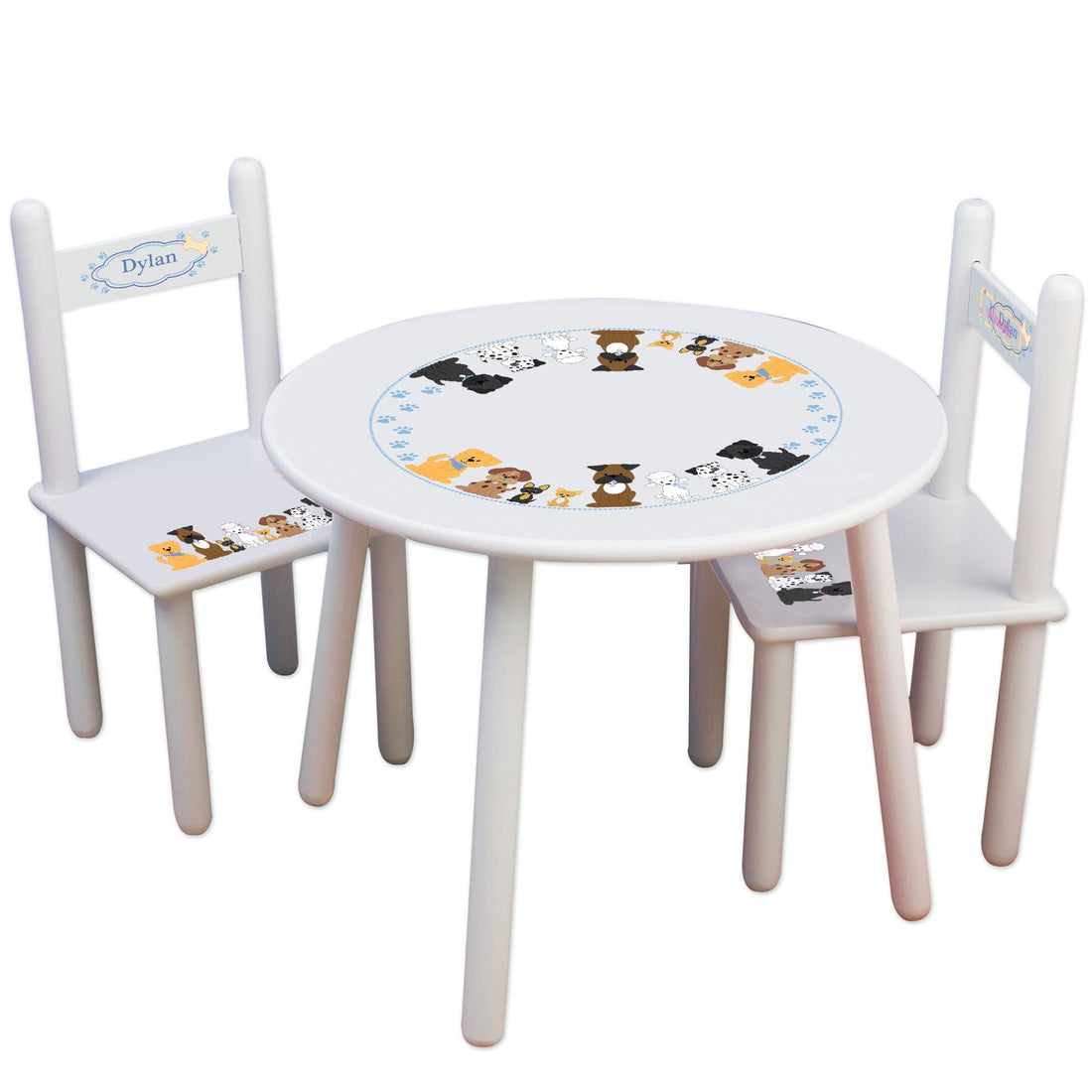 Personalized Table and Chairs with Blue Dogs design