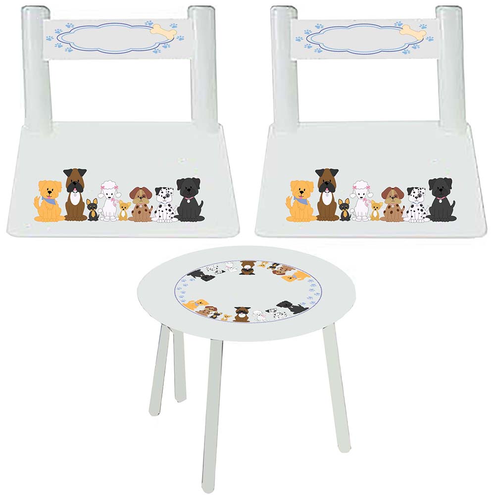 Personalized Table and Chairs with Blue Dogs design