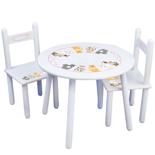 Personalized Table and Chairs with Pink Cats design