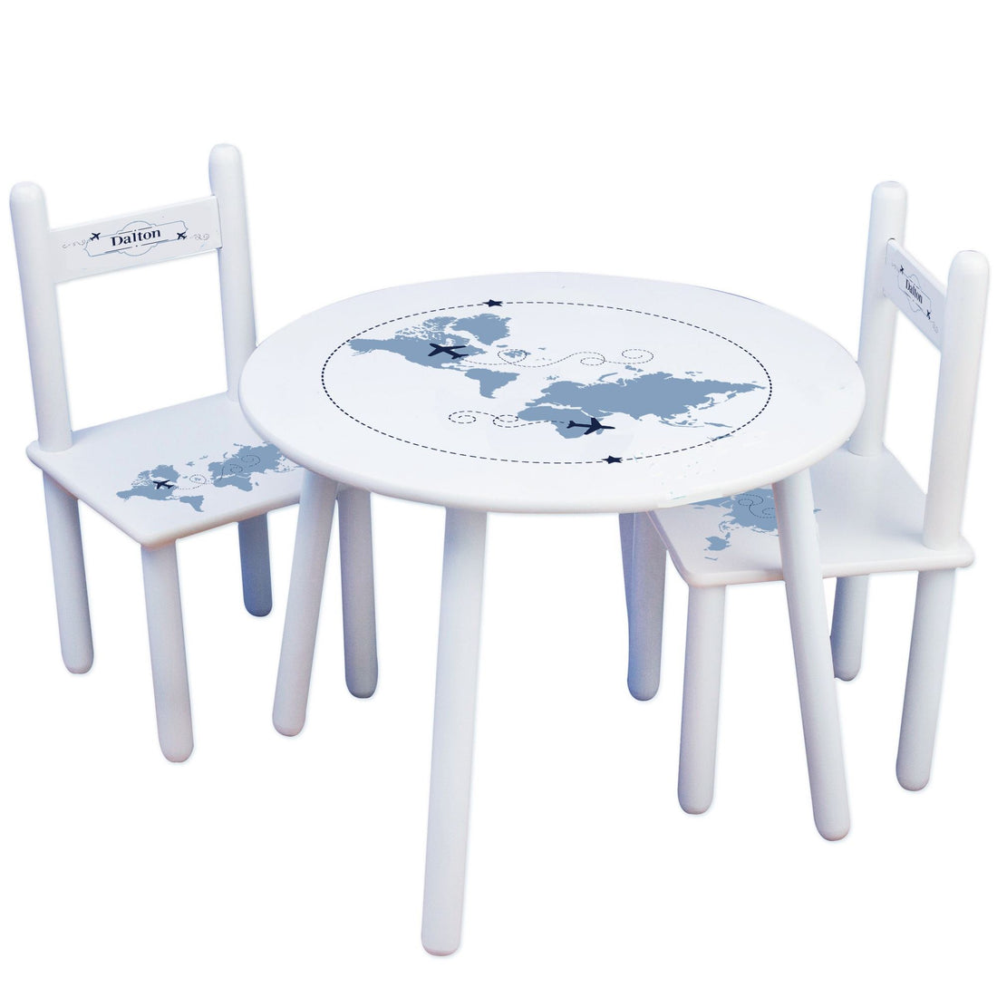 Personalized Table and Chairs with World Map Blue design