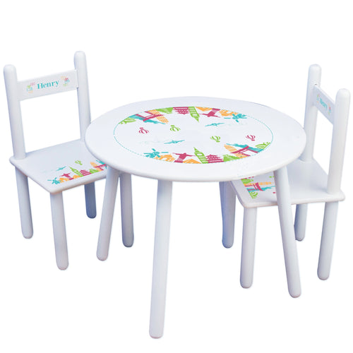 Personalized Table and Chairs with World Travel design
