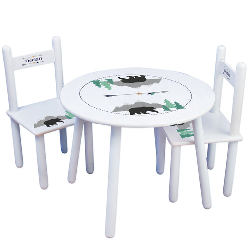 Personalized Table and Chairs with Mountain Bear design