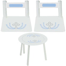 Personalized Table and Chairs with Cross Garland Lt Blue design