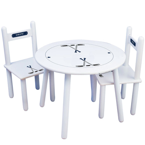 Personalized Table and Chairs with Ice Hockey design