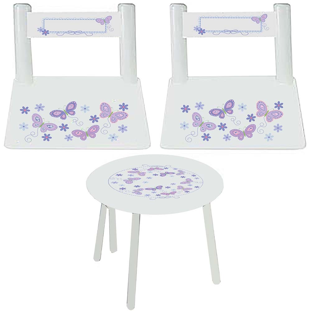lavender butterfly childs table chair set