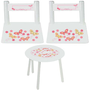 childrens Personalized Table and Chairs with Stemmed Flowers design