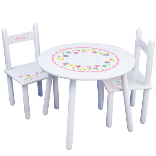 Personalized Table and Chairs with Stemmed Flowers design