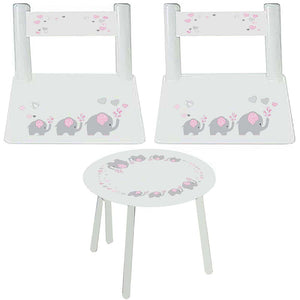 Personalized Table and Chairs with Pink Elephant design