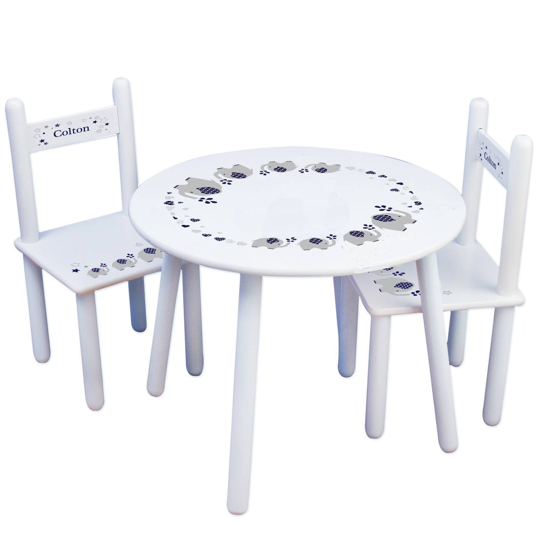 Personalized Table and Chairs with Navy Elephant design