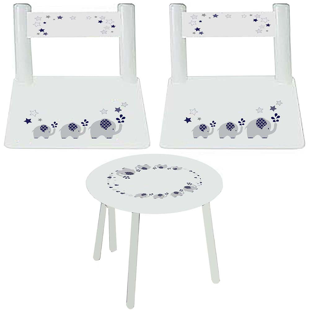 Personalized Table and Chairs with Navy Elephant design