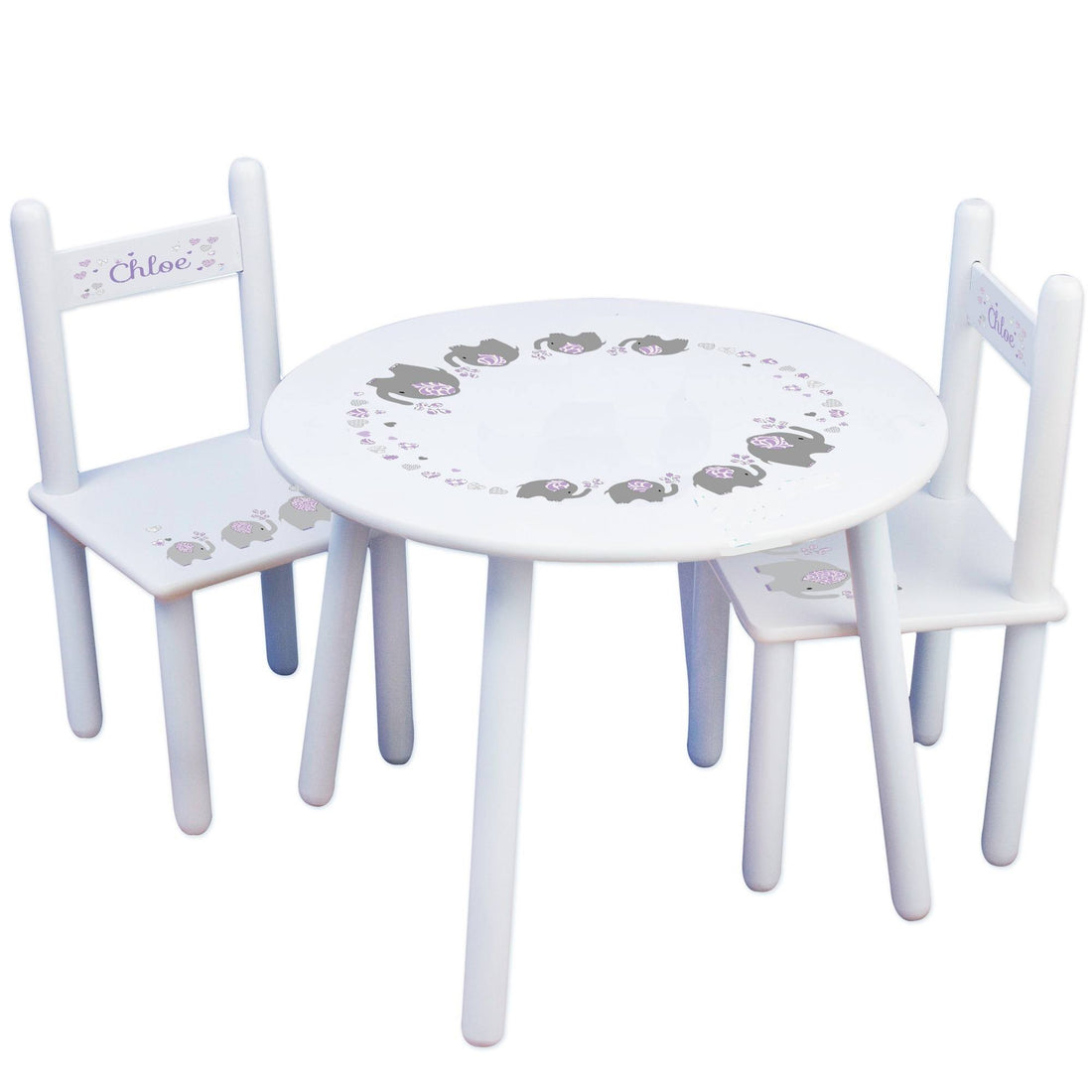 Personalized Table and Chairs with Lavender Elephant design