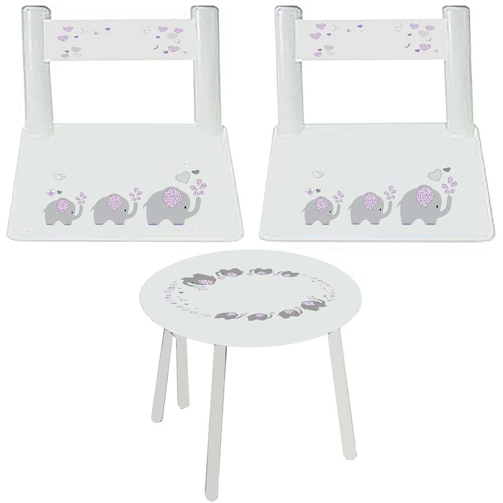 Personalized Table and Chairs with Lavender Elephant design