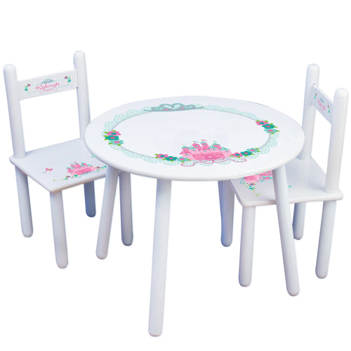 Personalized Table and Chairs with Pink Teal Princess Castle design