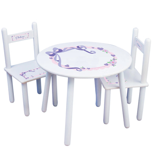 Personalized Table and Chairs with Lacey Bow design